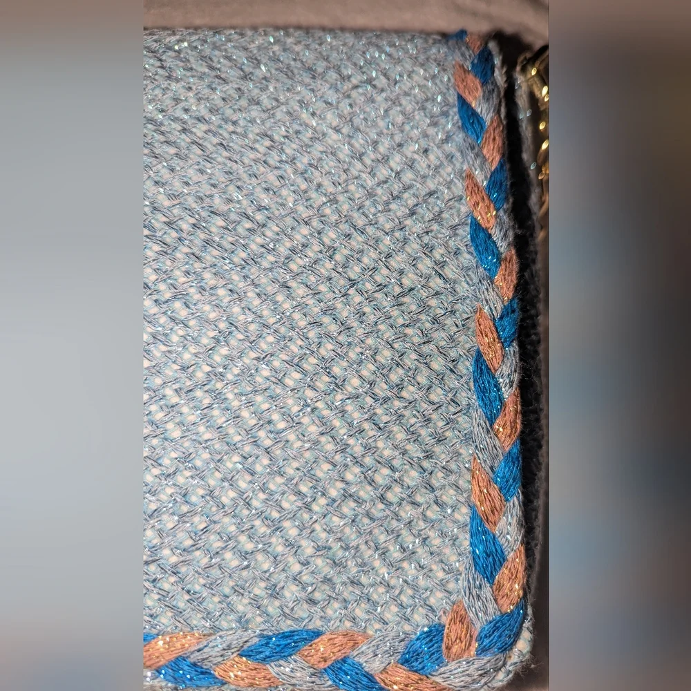 PHO Firenze Blue and Gold Chain Women's  envelope style bag.